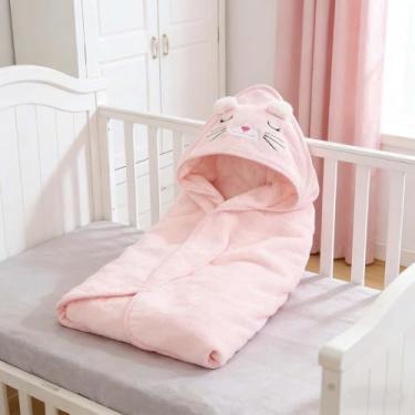 Imagem de Cobertor de toalhas com capuz macio, cobertor leve de ar condicionado, envoltório de design de animal fofo, toalha quente de pelúcia, uso confortável e versátil para casa (gato, 80 x 80 cm)