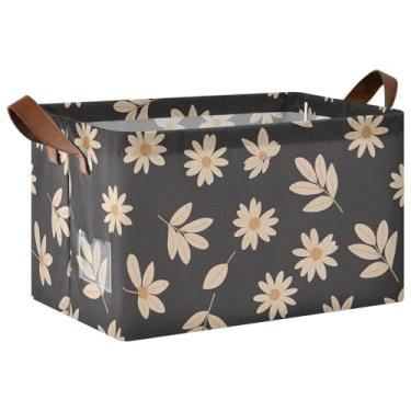 Imagem de Caixas de armazenamento dobráveis de folhas bege e margaridas para armário, cestas decorativas para decoração de casa, armazenamento e organização de trailers, 17 x 29 x 25 cm, 1 pacote