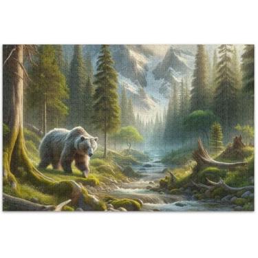 Imagem de Quebra-cabeça com estampa de paisagem de urso para adultos 1000 peças de brinquedo de arte personalizada para a família quebra-cabeças divertidos presentes tecnológicos, 75 x 40 cm