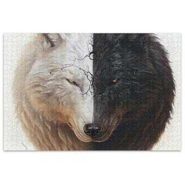 Imagem de Quebra-cabeça de adultos com cara de lobos pretos e brancos, 500 peças, engraçado, natureza, flor, arte