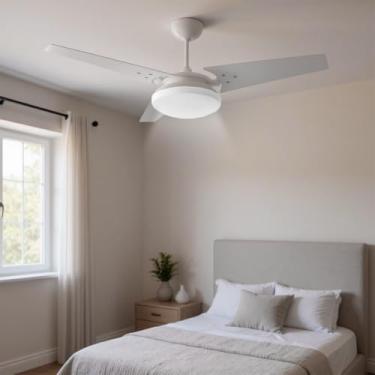 Imagem de Ventilador de Teto Lustre Borda Infinita Pás MDF LED Branco 6500K Beltempo Mira 220V (Branco/Branco)