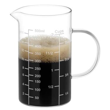 Imagem de QWORK Copo medidor de vidro com 2 xícaras de 500 ml (Ml/Oz/xícara), copo de vidro com alto teor de borossilicato para cozimento de precisão