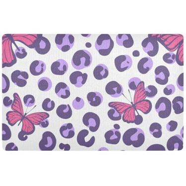 Imagem de TSENQUE Tapete de porta engraçado de borboleta leopardo personalizado tapete absorvente de lama tapetes de entrada internos laváveis para casa tapete de porta da frente 81 x 50 cm