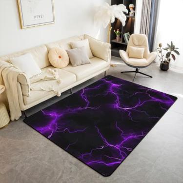 Imagem de Castle Fairy Tapete de área de relâmpago roxo simples, geométrico, estampado, antiderrapante, para crianças, adolescentes e adultos, luz neon, estampa flash, moderno, tapete que não cai para