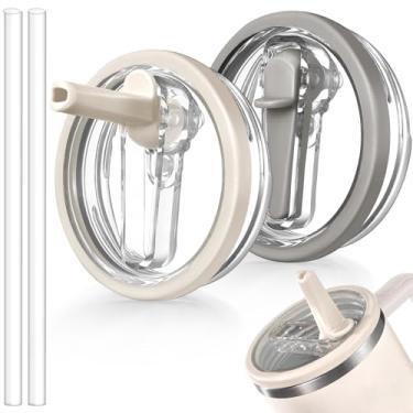 Imagem de ANTAND Tampa flip de canudo à prova de vazamento de 1,134 g para Stanley H2.0 Quencher Protour Tumbler, pacote com 2 tampas à prova de derramamento tampa de canudo de substituição para acessórios de