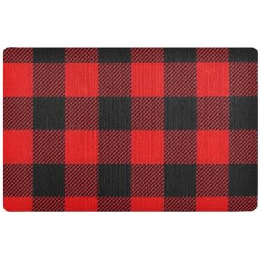 Imagem de TSENQUE Tapete de porta bonito xadrez vermelho preto personalizado tapete de boas-vindas absorvente, tapete de sapato impermeável lavável tapetes de entrada para dentro de casa, 81 cm x 50 cm