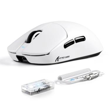 Imagem de ATTACK SHARK Mouse para jogos X8 Ultimate sem fio, sensor PAW3950MAX 42K DPI, MCU nórdico 54L15, sondagem dupla sem fio/com fio, interruptor óptico, 59 g leve 2,4 GHz/BT/mouse com fio com cabo