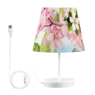 Imagem de GAIGEO Candeeiros de mesa de cabeceira personalizados com flores de primavera, pássaros, lâmpadas de LED para mesinhas noturnas, lâmpadas decorativas brilhantes USB para quarto de crianças