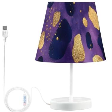 Imagem de TSENQUE Candeeiros de mesa de cabeceira personalizados com glitter leopardo roxo dourado lâmpada de cabeceira LED para mesa de cabeceira recarregável USB lâmpadas decorativas de quarto aconchegantes