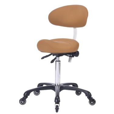 Imagem de Banqueta ergonômica com suporte para as costas, cadeira giratória ajustável de altura profissional para salão de desenho, spa de massagem capilar, em camelo