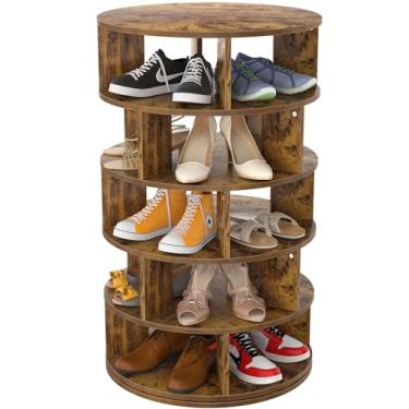Imagem de Aheaplus Sapateira giratória, organizador de sapatos de madeira de 5 níveis para armário, rack giratório de 360° torre prateleira de armazenamento de sapatos para entrada, garagem, quarto, marrom rústico