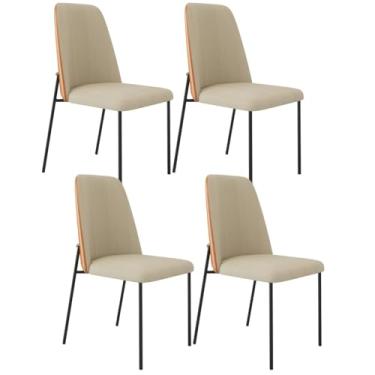 Imagem de Kit 04 Cadeiras Decorativa Estofada Sala De Jantar Bella L02 Couríssimo Whisky Linho Bege - Lyam Decor