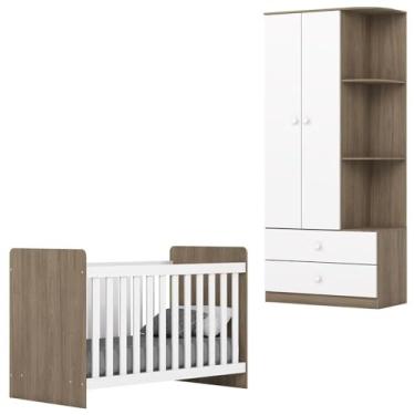 Imagem de Berco Grade Fixa e Guarda Roupa 2 P 2 G Labirinto Rustico Branco Henn