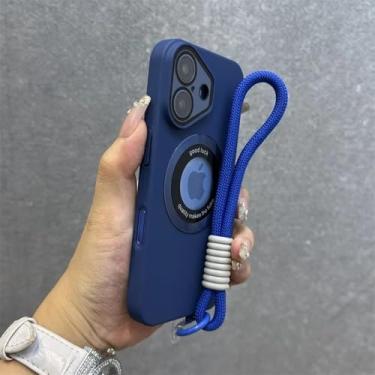 Imagem de Capa magnética para iPhone 16, 15, 14, 13, 12, 11 Pro Max 16 ProMax, pulseira, cordão, lente de vidro fino, azul, para iPhone 12 ProMax