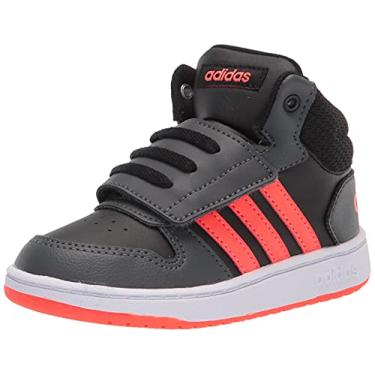 Imagem de adidas Tênis infantil Hoops 2.0 Mid, Preto/Vermelho Solar/Cinza, 12 Little Kid