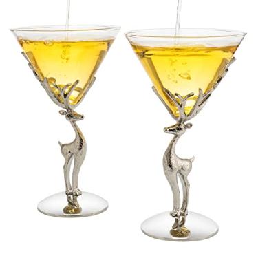 Imagem de Taças de Martini para coquetel Stag Chifre, conjunto de 2 – da The Wine Savant, conjunto de taças elegantes de 236 ml para qualquer bar em casa – Estatueta de veado de vidro de luxo, presentes para amantes de veado, presentes para amantes da natureza (Martini/Champanhe)
