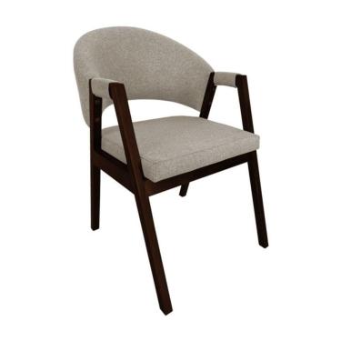 Imagem de Cadeira De Jantar Madeira Maciça Helen Premium Impermeável Castanho Bege Linho