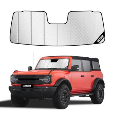 Imagem de Para-brisa para Ford Bronco 2021-2025, capa de para-brisa com bloqueio de UV de ajuste personalizado, persianas dobráveis para janela de carro, acessórios legais para interior de carro (prata