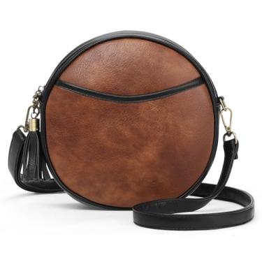 Imagem de Plinvo Bolsa transversal feminina com alça de couro legítimo moderna para roupas casuais e diárias, Preto, marrom, Retrô