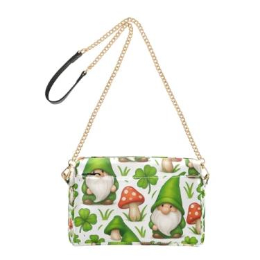Imagem de Lindos Gnomos Verdes, Trevo, Cruz, Bolsas, Bolsa para Celular, Bolsa de Ombro de Couro PU com Alça de Corrente