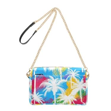 Imagem de Joitme Bolsa de ombro feminina transversal para celular com alça de corrente de couro PU bolsa de ombro tropical verão colorido palma
