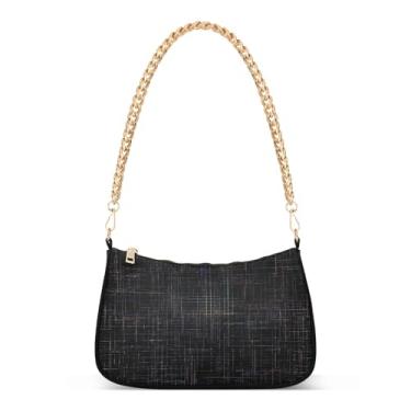 Imagem de Bolsa de ombro preta neon com corrente minimalista, bolsa feminina Hobo com grande capacidade, bolsa clutch elegante para uso diário e noite