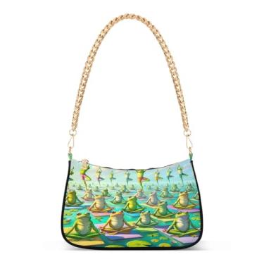 Imagem de Bolsa de ombro divertida de verão com corrente de sapo verde, bolsa de mão Hobo média moderna para mulheres, bolsa clutch com estampa artística