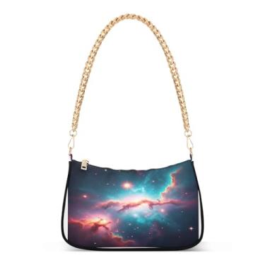 Imagem de Bolsa de ombro vibrante com corrente de nebulosa Space Cosmos, bolsa feminina clutch com grande capacidade, bolsa moderna para uso diário e noite