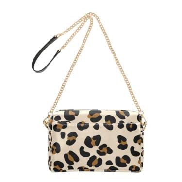 Imagem de Joitme Bolsa de ombro feminina transversal para celular com alça de corrente de couro PU bolsa de ombro leopardo marrom bege desenho animado