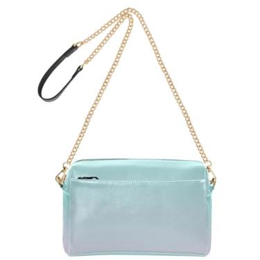 Imagem de Bolsa feminina transversal bolsa para celular bolsa de ombro de couro PU alça de corrente verde azul lilás gradiente