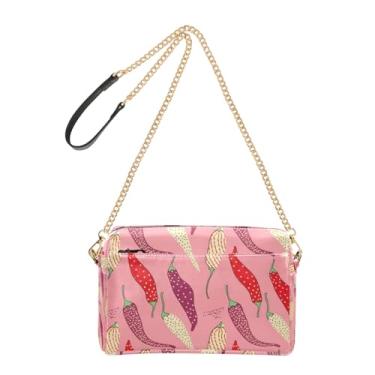 Imagem de Joitme Bolsa de ombro feminina, bolsa tiracolo de bolinhas rosa com desenho animado para celular, bolsa de ombro de couro sintético com alça de corrente