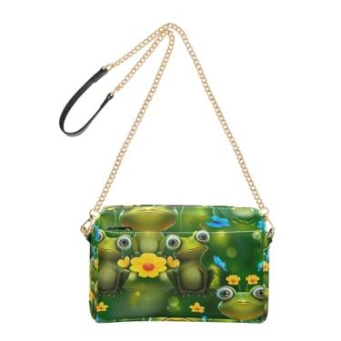 Imagem de Bolsa feminina transversal fofa verde sapo amarelo floral bolsa para celular bolsa de couro PU bolsa de ombro