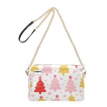 Imagem de Joitme Bolsa feminina transversal para celular bolsa de ombro de couro PU com alça de corrente lindas árvores de Natal branca