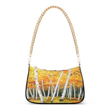 Imagem de Bolsa de ombro com corrente amarela de árvore de bétula, bolsa de mão Hobo artística para mulheres, bolsa clutch moderna com grande capacidade