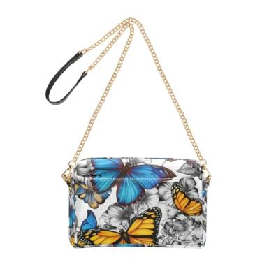 Imagem de Joitme Bolsa tiracolo azul vibrante borboletas para mulheres bolsa de celular couro PU bolsa de ombro alça de corrente