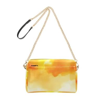 Imagem de Joitme Bolsa feminina tiracolo bolsa para celular alça de corrente de couro PU bolsa de ombro laranja amarela aquarela
