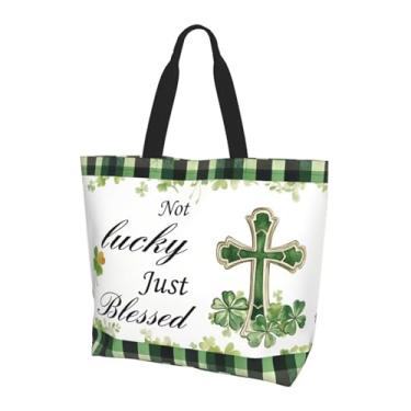 Imagem de Hufuaoey Sacola feminina de trevo para presente do dia de São Patrício Bolsas de presente com zíper Grande Bolsa de Dia de São Patrício, Dia de São Patrício - 8, 20"X16"