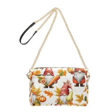 Imagem de Joitme Bolsa tiracolo feminina bolsa para celular alça de corrente de couro PU bolsa de ombro gnomo vegetal outono abóbora