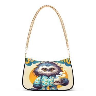 Imagem de Bolsa de ombro branca amarela com desenho animado, bolsa Hobo feminina com estampa artística, bolsa de mão média para moda diária