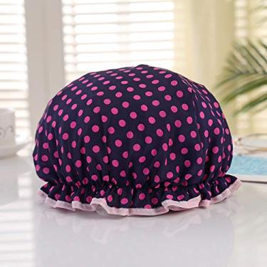 Imagem de 1 touca de banho impermeável de dupla camada de bolinhas borboleta, touca de banho estampada na moda (bolinhas rosa)