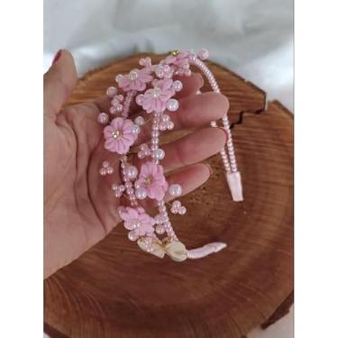 Imagem de Tiara Jardim Encantado com Flores Borboleta e Pérolas (Rosa)