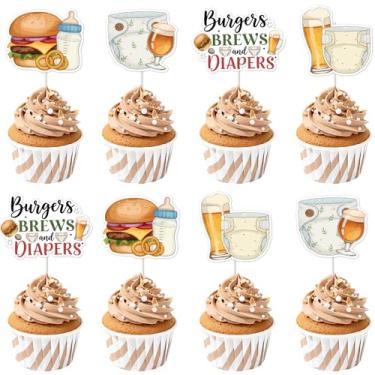 Imagem de Cheereveal 36Pcs Beer and Diaper Party Decorations, Burgers, Brews and Diapers Cupcake Picks, Baby Is Brewing Cake Decorations, Beer Bottle Theme Baby Shower Gender Reveal Party Supplies
