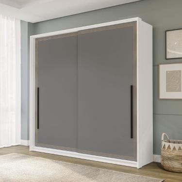 Imagem de Guarda Roupa Roupeiro 2 portas de correr 2 gavetas Valência Branco Cinza Politorno Móveis
