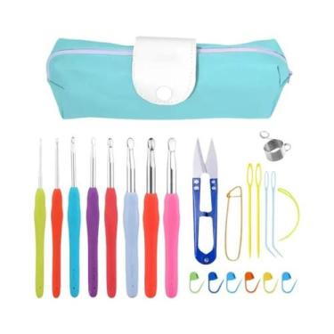 Imagem de Kit De Agulhas De Tricô Com Cabo De Borracha Colorido, Clips De Costur