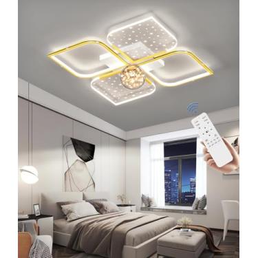 Imagem de Luminária de teto LED moderna, regulável, 3000k-6000k, para quarto, sala de estar, com controle remoto, em metal, formato de estrela e acrílico, 53cm, 56w, para ambientes internos, cozinha e