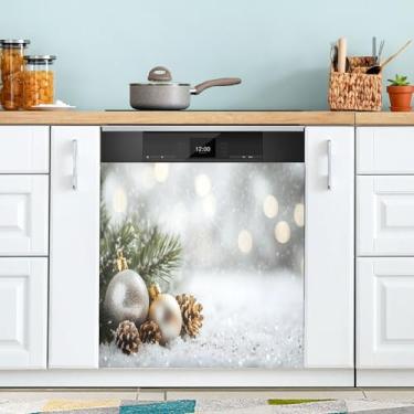 Imagem de SEHANY Linda capa magnética de bola de Natal para lava-louças, adesivos magnéticos decorativos antiarranhões para painel de geladeira e lava-louças, decoração de Natal de cozinha doméstica 58 x 66 cm