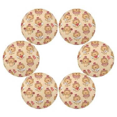 Imagem de Wassud Jogo americano conjunto de 6 tapetes de mesa redondos românticos para cozinha e jantar tapetes laváveis resistentes ao calor decoração de mesa 39 cm