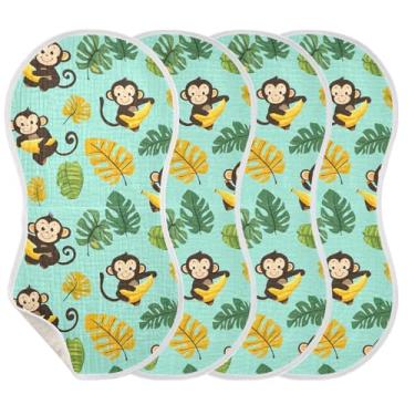 Imagem de Wassud Panos fofos de musselina de macaco para arrotar bebê, 1 pacote com babadores de algodão, toalha de rosto absorventes e macios para arrotos para meninos e meninas recém-nascidos