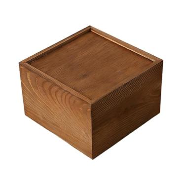 Imagem de Bothyi Caixa organizadora de madeira maciça quadrada com tampa deslizante, ideal para colecionadores e artesãos. Perfeita para guardar presentes e, 15cmx15cmx10cm