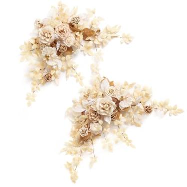 Imagem de Ling's moment 2 peças de guirlanda de flores artificiais brancas e bege, peças centrais de mesa, decoração de casamento, guirlandas de rosa, arranjos de vegetação para decoração de mesa de coração
